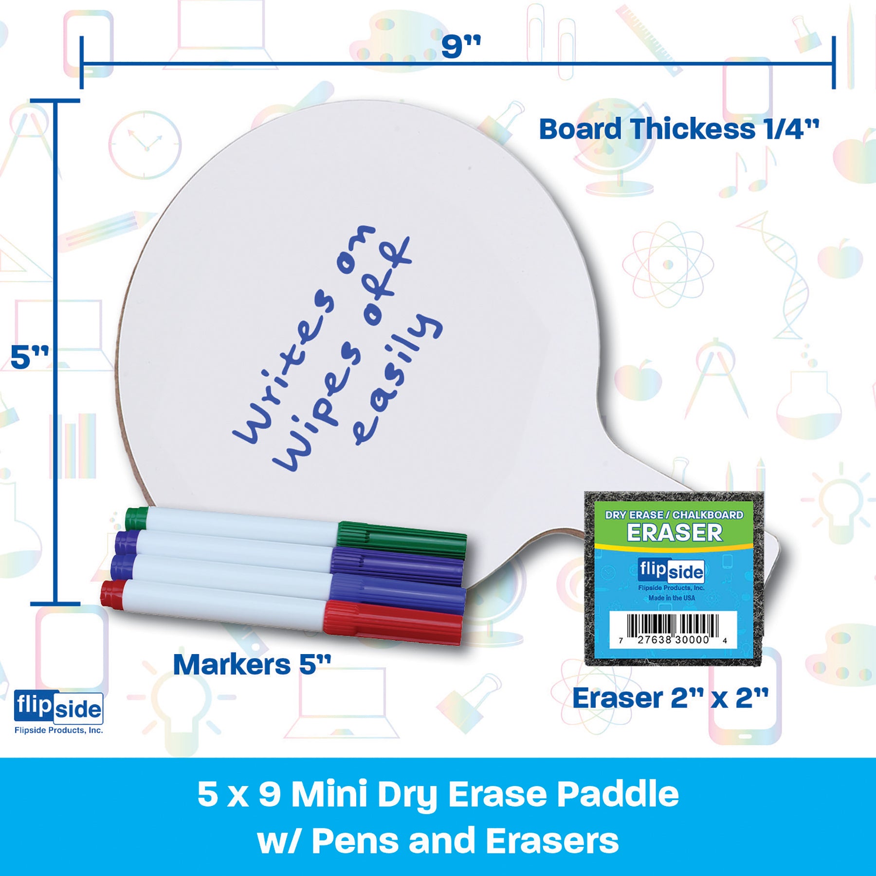 Mini Dry Erase Answer Paddles with Colored Pens and Erasers, Class Pack of 12