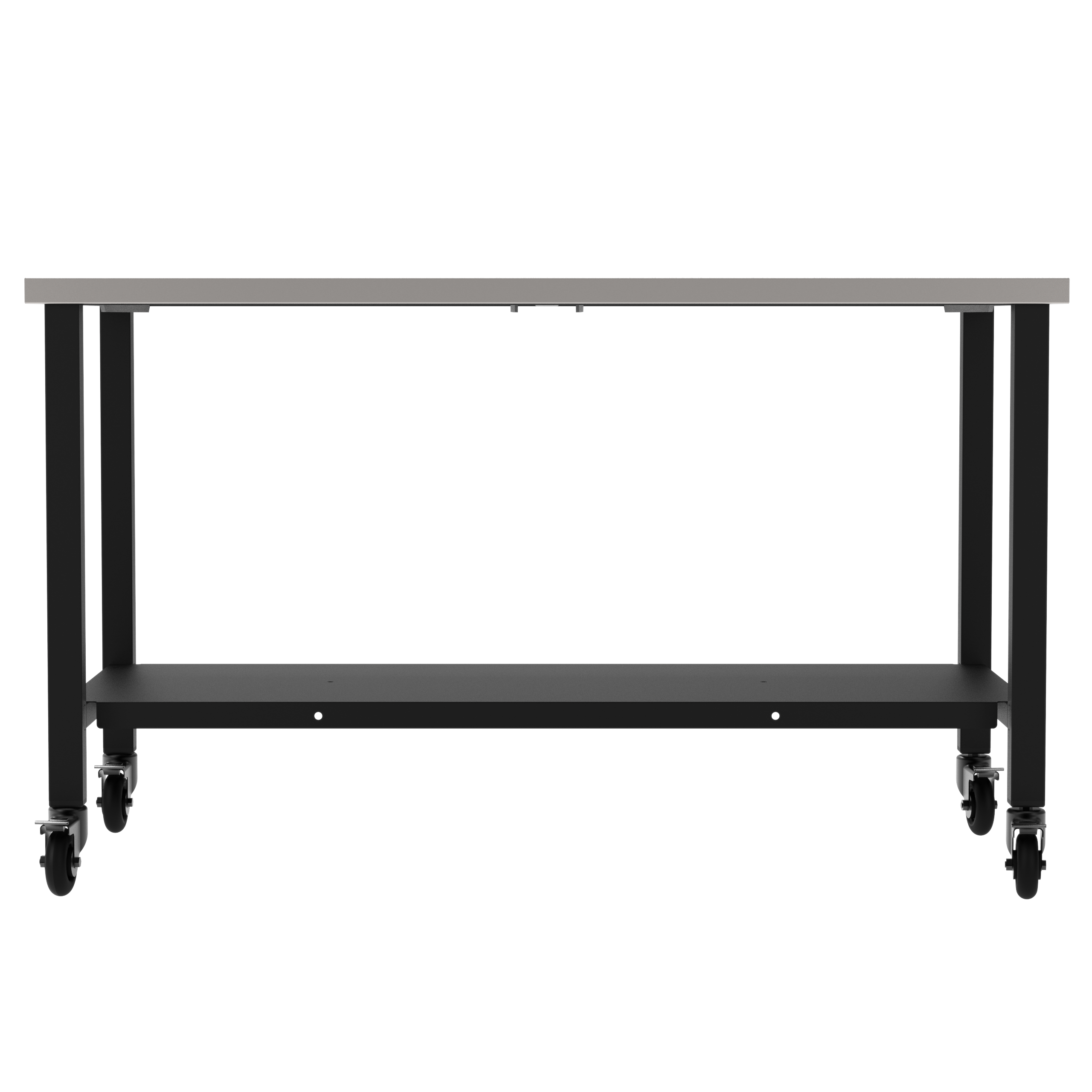 Fabrication Prep Table Fixed Height 36"H X 60"W X 30"D  Carbon Steel Top, Four Leg Frame, Powder Coated Black, Lower Shelf Powder Coated Black, Swivel Locking Casters(Caster need to be assembled.)