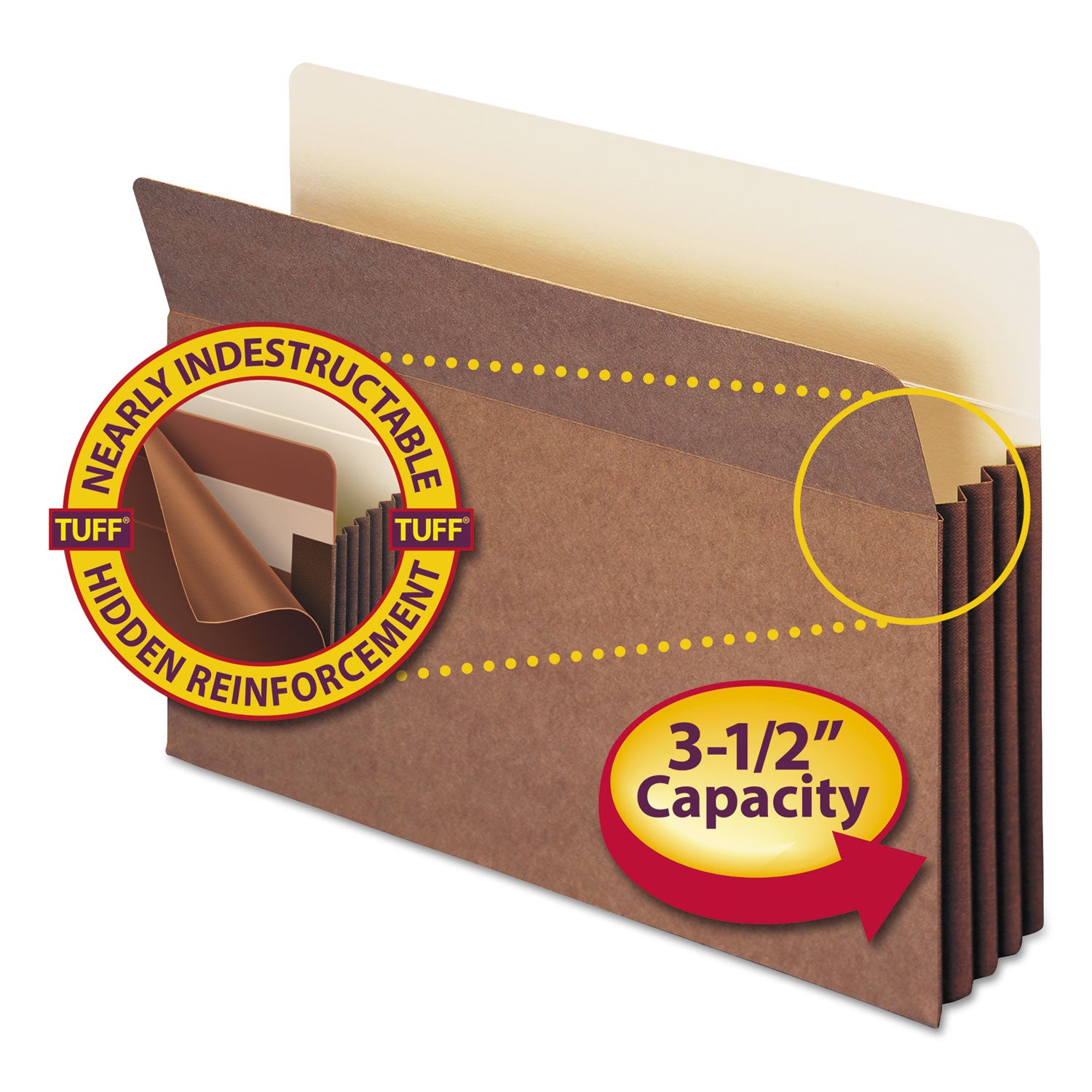 Smead TUFF Straight Tab Cut Legal Recycled File Pocket - 8 1/2" x 14" - 3 1/2" Expansion - 12.5 pt. - Redrope - Reinforced, Heavyweight, Tear Resistant - 30% Recycled - 10 / Box