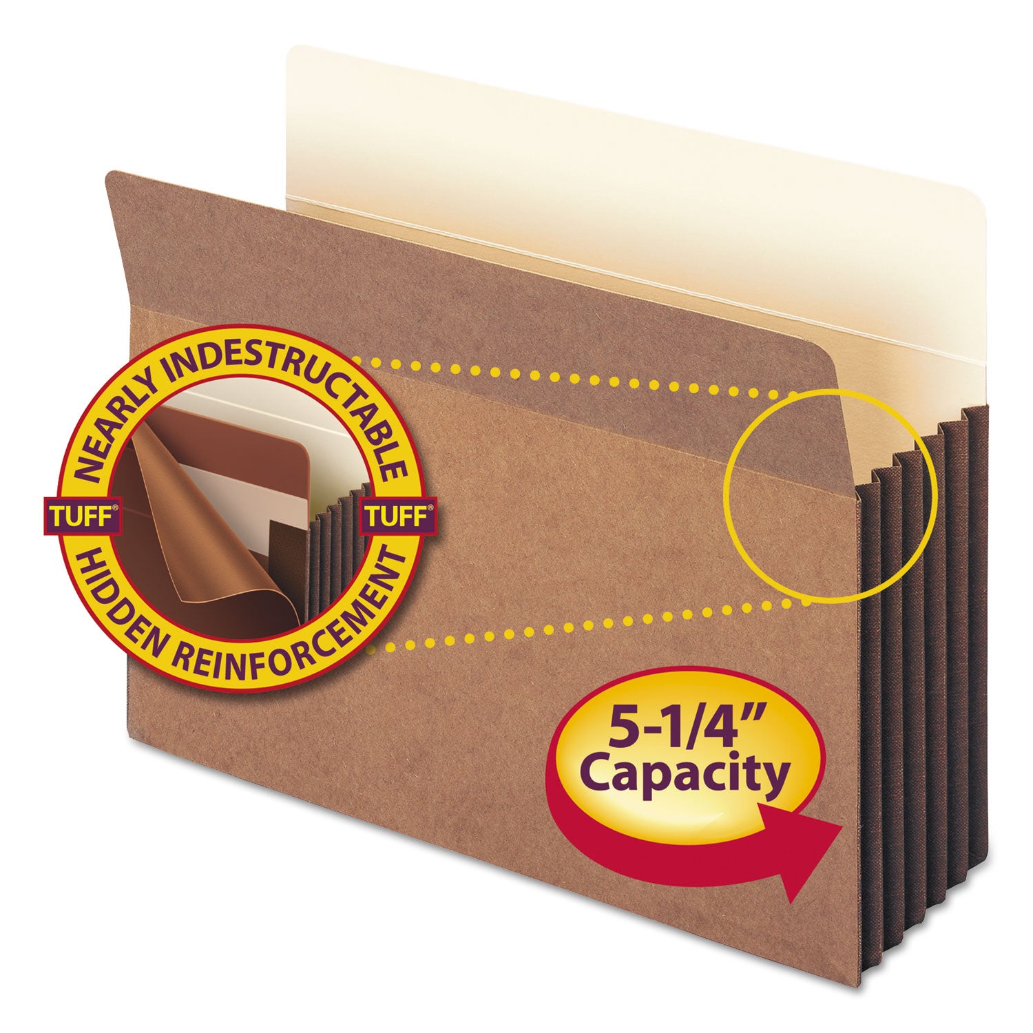 Smead TUFF Straight Tab Cut Letter Recycled File Pocket - 8 1/2" x 11" - 5 1/4" Expansion - 11 pt. - Redrope - Reinforced, Tear Resistant, Heavyweight Cover - 30% Recycled - 10 / Box