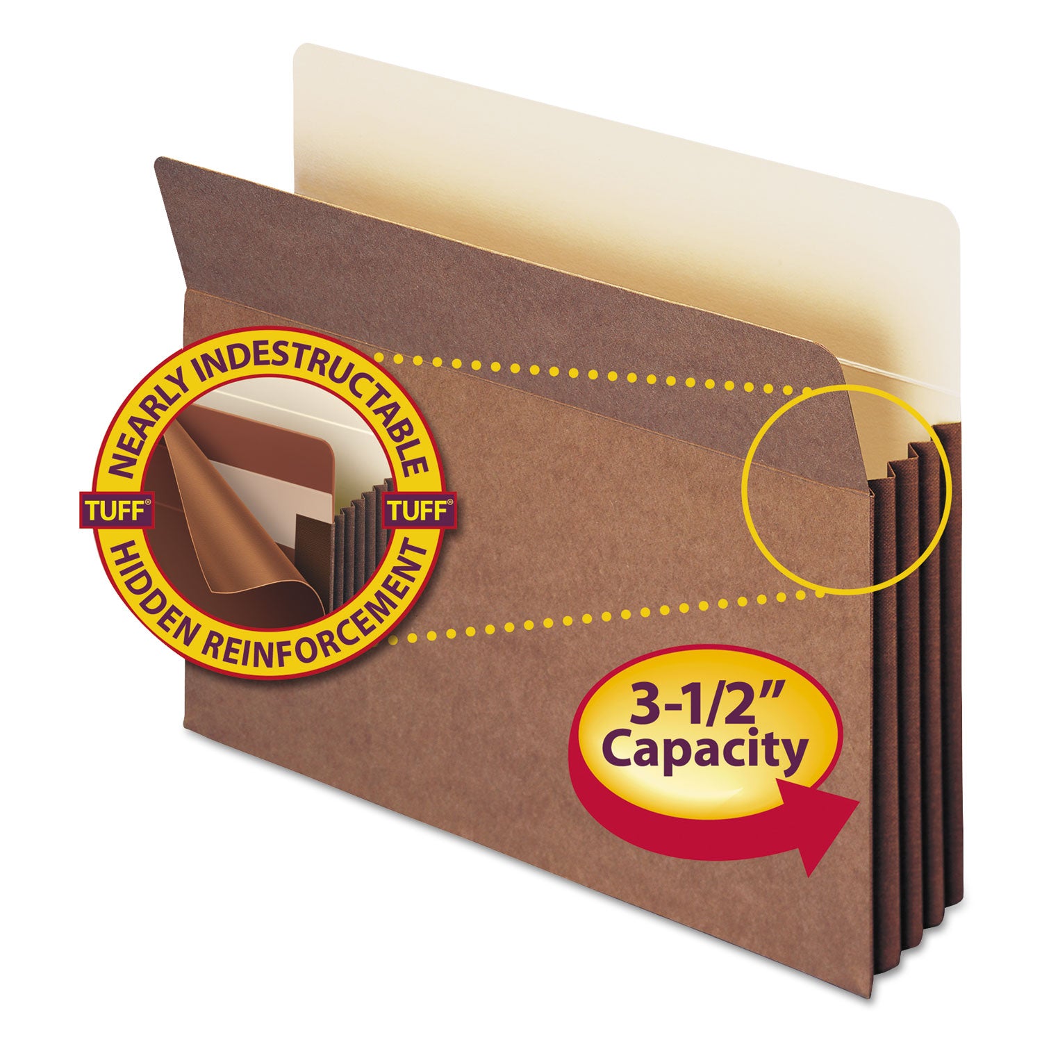 Smead TUFF Straight Tab Cut Letter Recycled File Pocket - 8 1/2" x 11" - 3 1/2" Expansion - 11 pt. - Redrope - Reinforced Gusset, Tear Resistant, Heavyweight Cover - 30% Recycled - 10 / Box