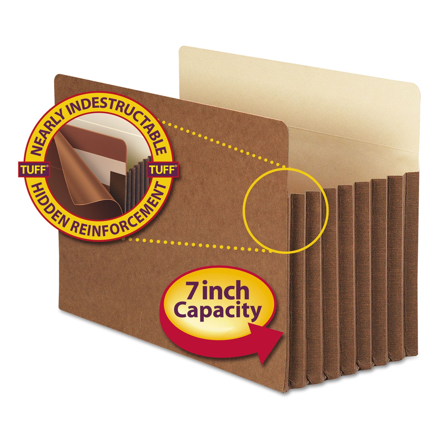 Smead TUFF Straight Tab Cut Legal Recycled File Pocket - 8 1/2" x 14" - 7" Expansion - 12.5 pt. - Redrope - Reinforced, Heavyweight Cover, Tear Resistant - 30% Recycled - 5 / Box