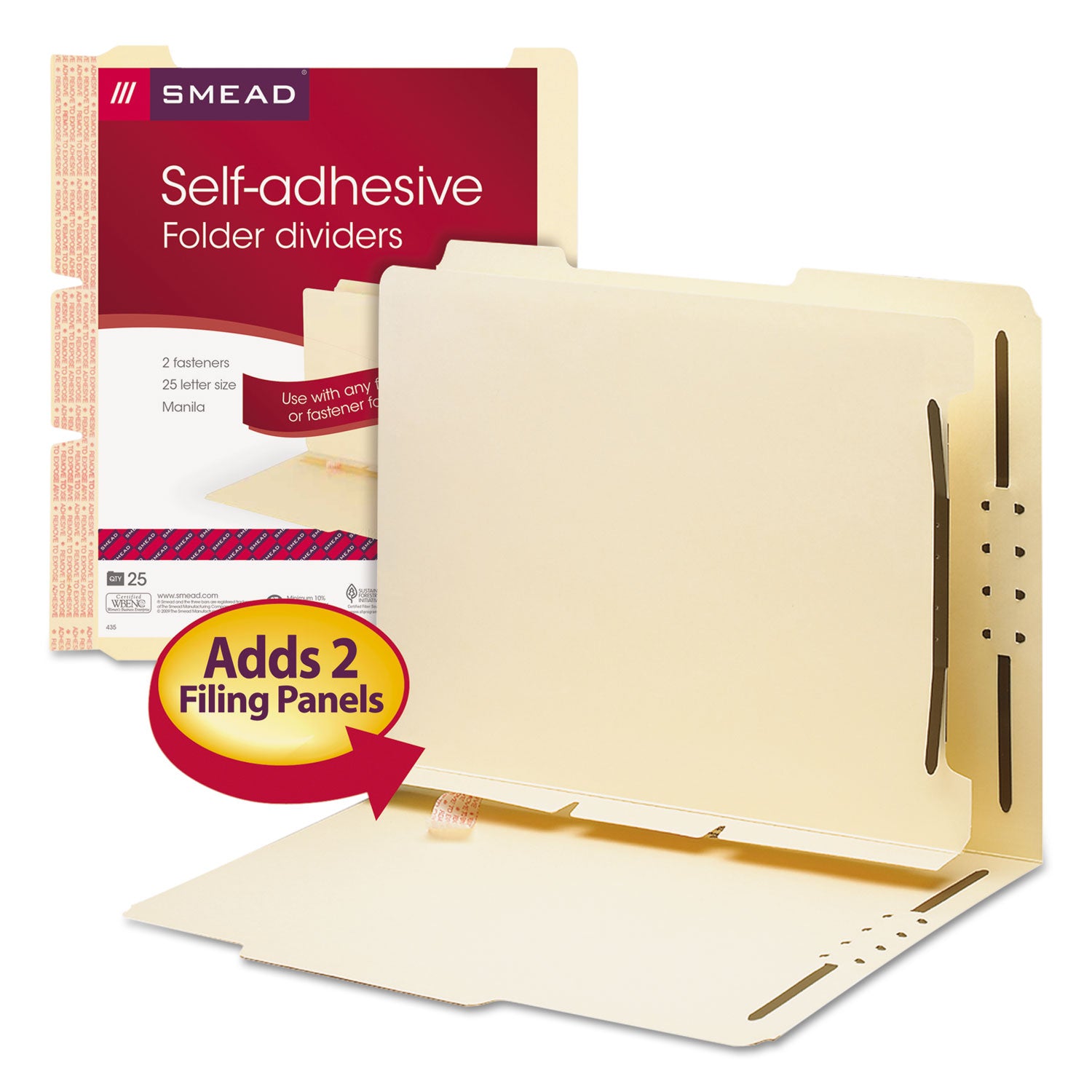 Smead Self-Adhesive Folder Dividers with Twin-Prong Fastener - For Letter 8 1/2" x 11" Sheet - Manila - Manila - 25 / Pack