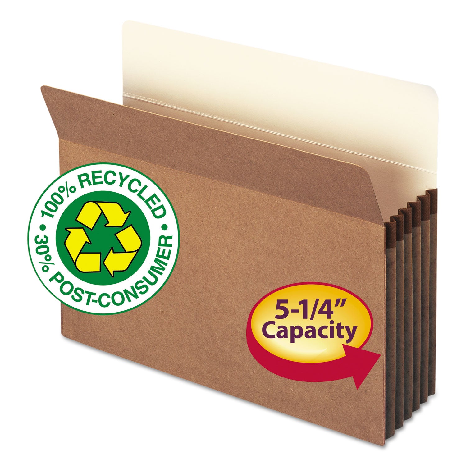 Smead Straight Tab Cut Letter Recycled File Pocket - 8 1/2" x 11" - 5 1/4" Expansion - Redrope - Tear Proof Gusset - 100% Recycled - 10 / Box