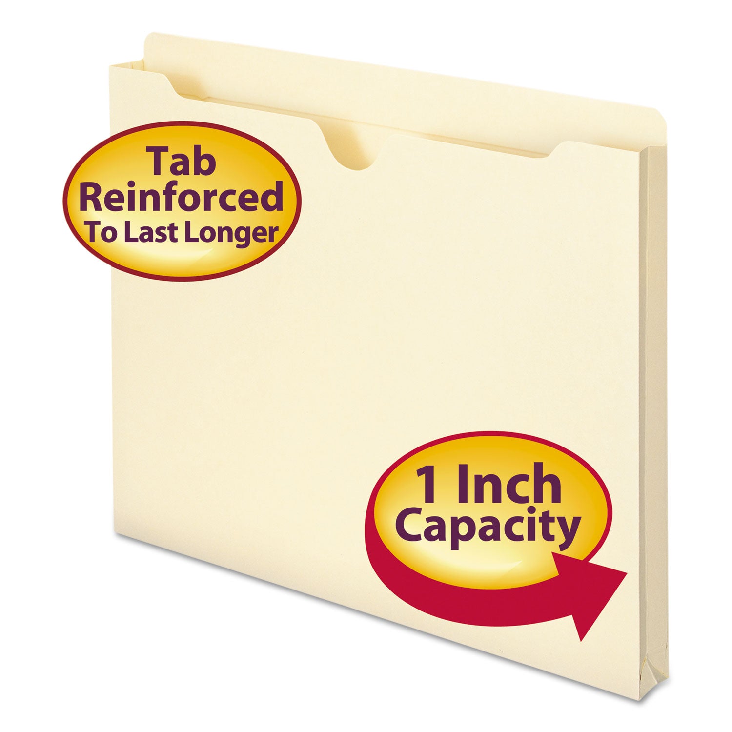 Smead Straight Tab Cut Letter Recycled File Jacket - 8 1/2" x 11" - 1" Expansion - 11 pt. - 2 Plys - Manila - Reinforced, Slip Resistant - 10% Recycled - 50 / Box