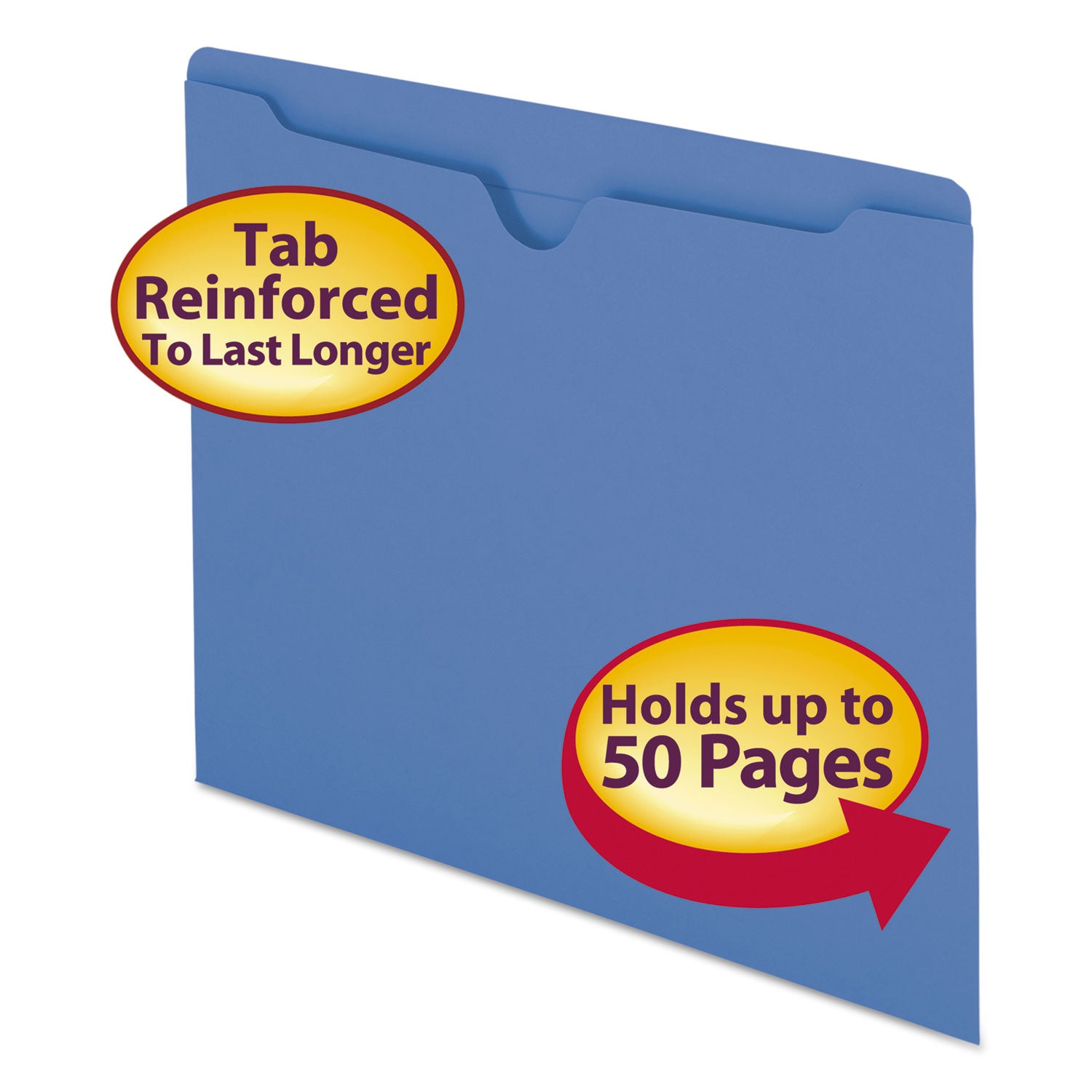 Smead Colored Straight Tab Cut Letter Recycled File Jacket - 8 1/2" x 11" - 11 pt. - 2 Plys - Blue - Slip Resistant, Reinforced Tab - 10% Recycled - 100 / Box