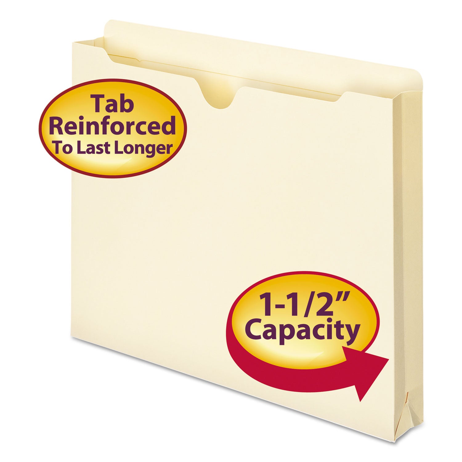 Smead Straight Tab Cut Letter Recycled File Jacket - 8 1/2" x 11" - 1 1/2" Expansion - 11 pt. - 2 Plys - Manila - Reinforced, Slip Resistant - 10% Recycled - 50 / Box