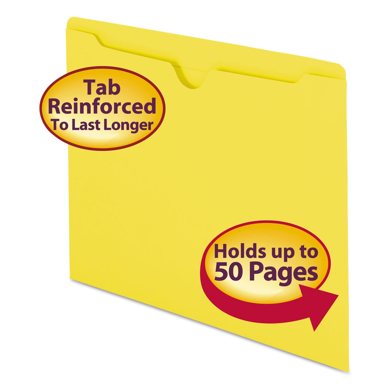Smead Colored Straight Tab Cut Letter Recycled File Jacket - 8 1/2" x 11" - 11 pt. - 2 Plys - Yellow - Slip Resistant, Reinforced Tab - 10% Recycled - 100 / Box