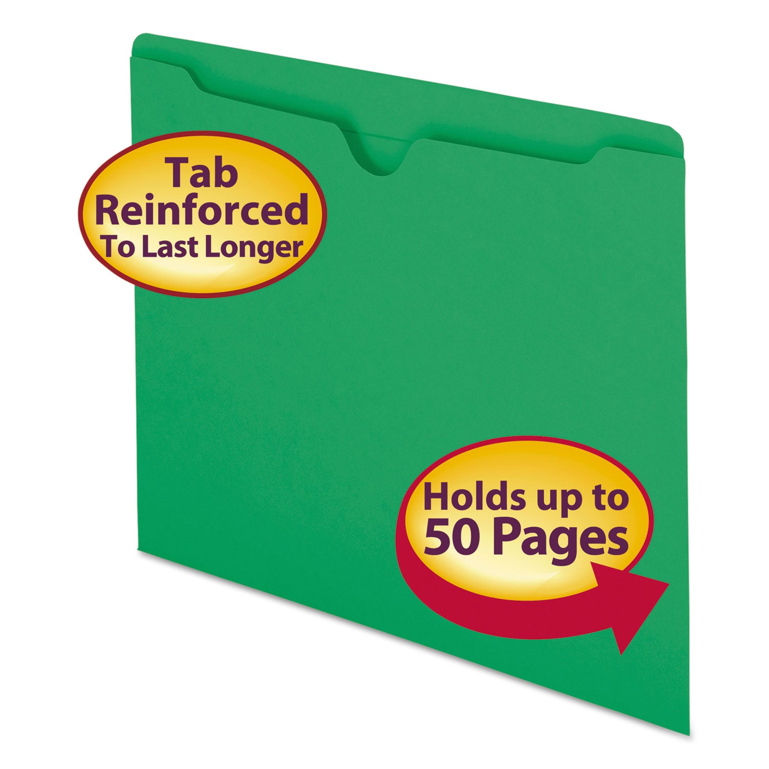Smead Colored Straight Tab Cut Letter Recycled File Jacket - 8 1/2" x 11" - 11 pt. - 2 Plys - Green - Slip Resistant, Reinforced Tab - 10% Recycled - 100 / Box