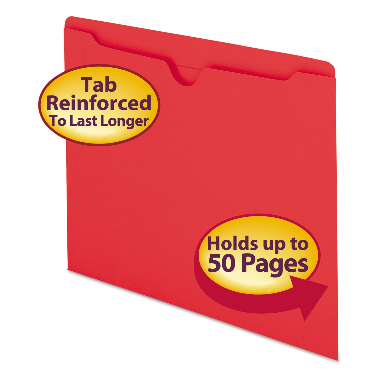 Smead Colored Straight Tab Cut Letter Recycled File Jacket - 8 1/2" x 11" - 11 pt. - 2 Plys - Red - Slip Resistant, Reinforced Tab - 10% Recycled - 100 / Box