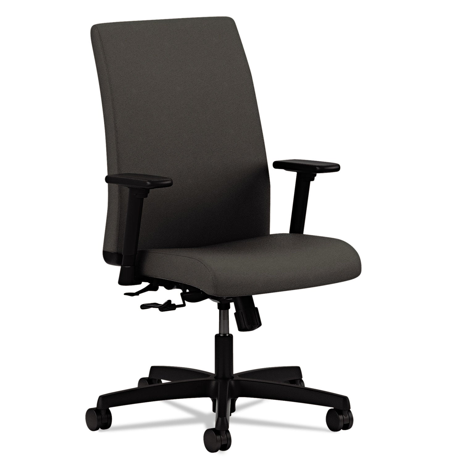 HON Ignition Low-Back Task Chair, Iron Ore Seat & Back, Fabric, Black Frame, Adjustable Arms, 360° Swivel, 1 Each