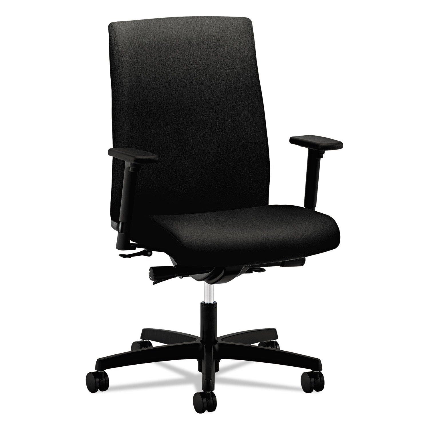 HON Ignition Mid-Back Task Chair, Black Fabric Seat, Adjustable Arms, 5-Star Base, 1 Each