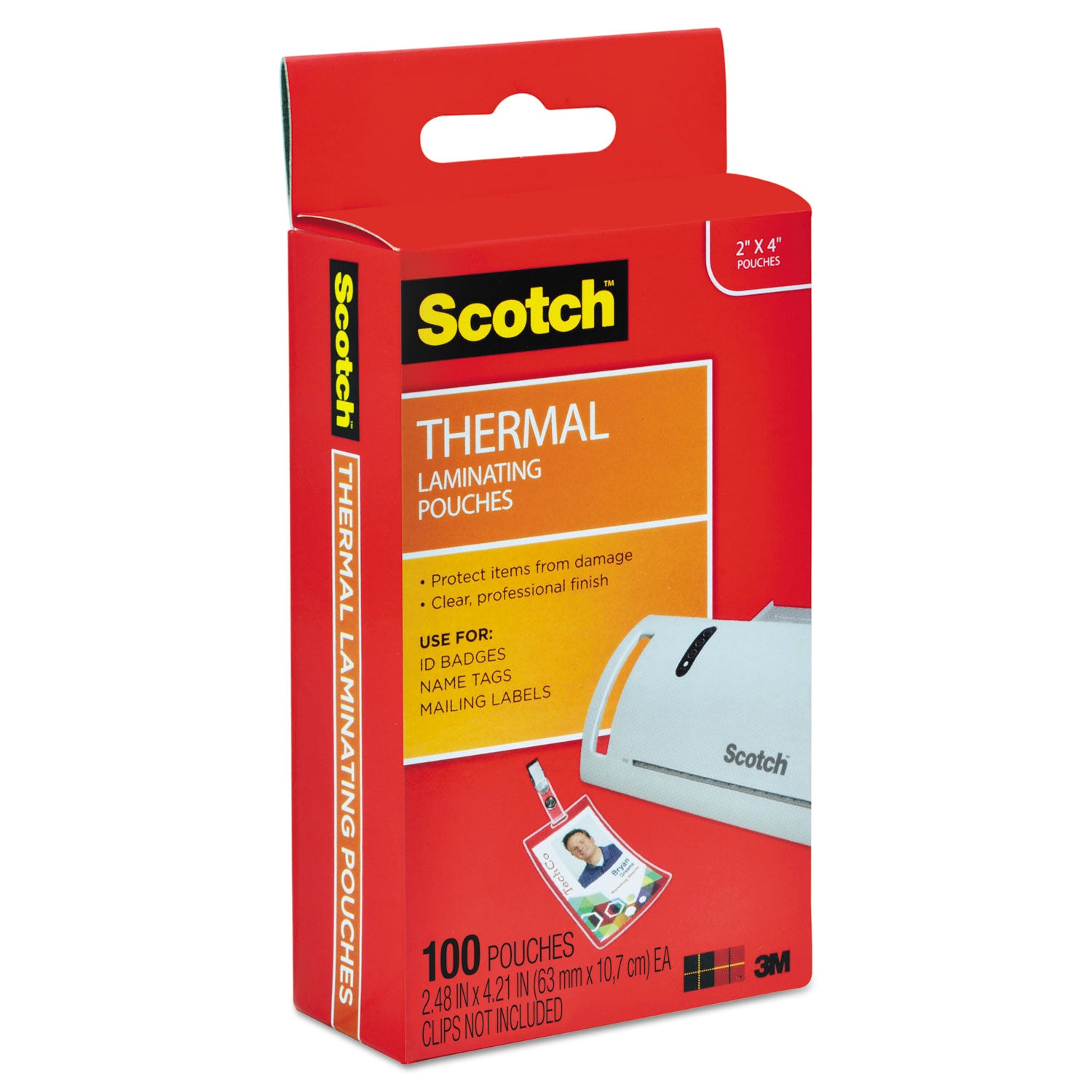 Scotch Thermal Laminating Pouches, 2.40" x 4.20", 5 mil, Glossy, Double Sided, Photo-safe, Clear, 1 Pack