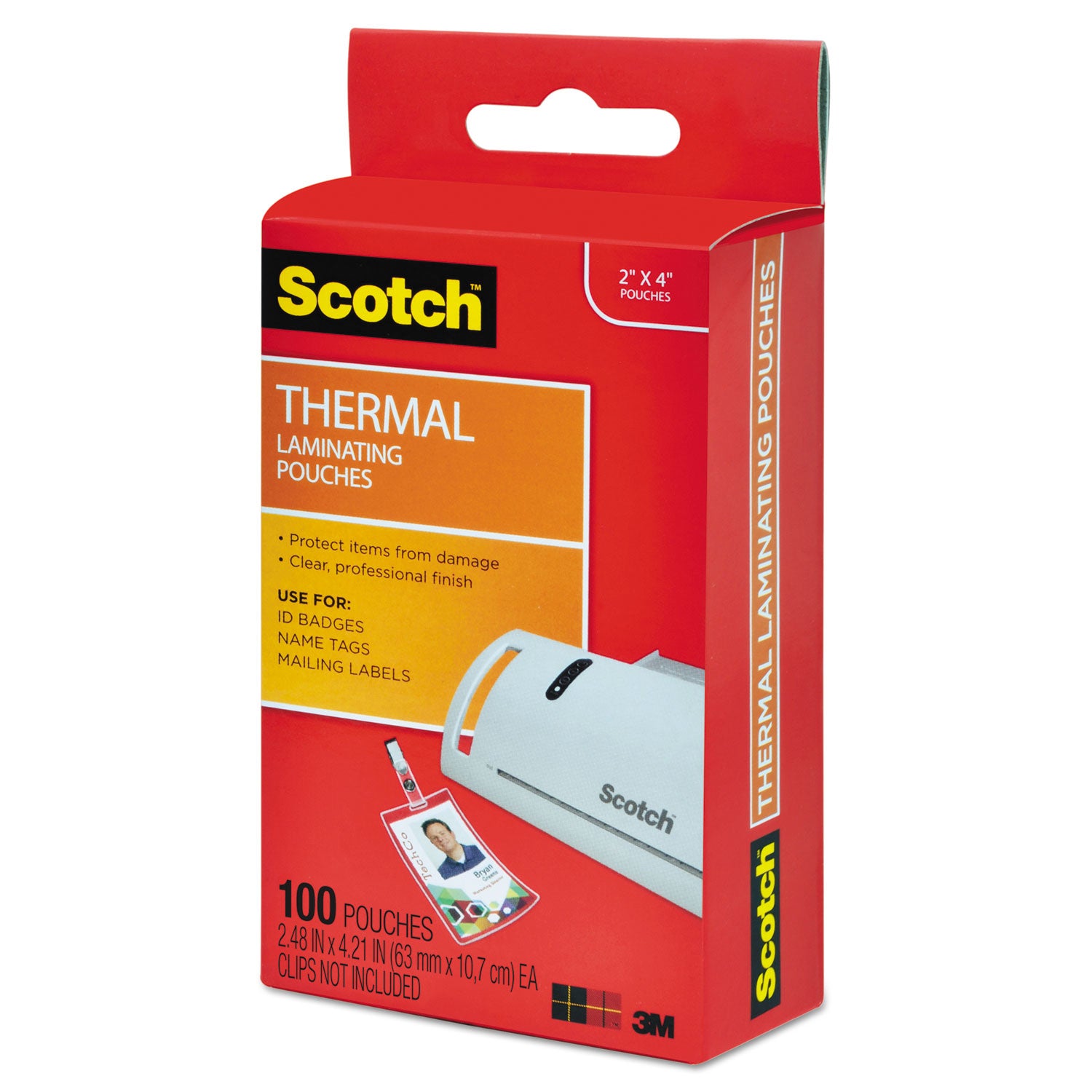 Scotch Thermal Laminating Pouches, 2.40" x 4.20", 5 mil, Glossy, Double Sided, Photo-safe, Clear, 1 Pack