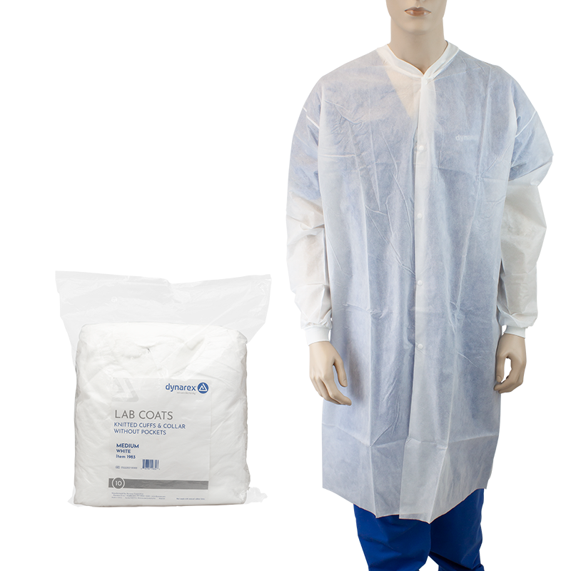 Lab Coat w/out Pockets, Medium, White - 10 pcs per Box/3 boxes per Case