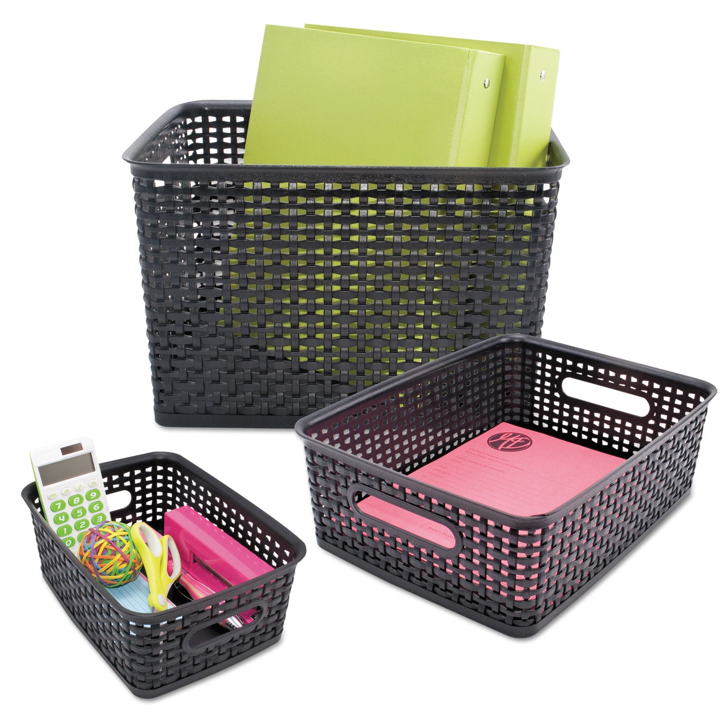 Black Plastic Weave Bins, Small, Pack of 3