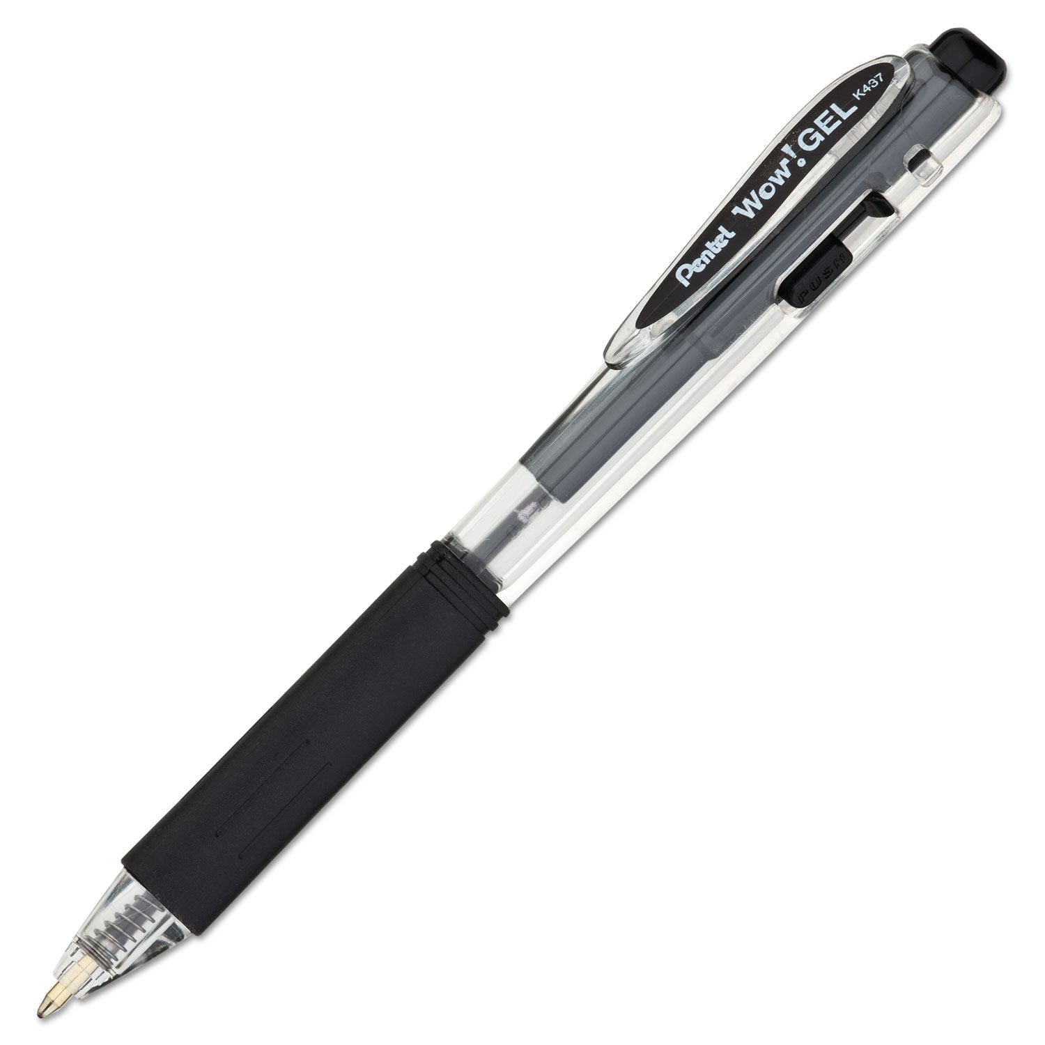 Pentel Wow! Gel Pens - Medium Pen Point - Retractable - Black Ink - Gel-based - Transparent Black Barrel - 24 / Pack