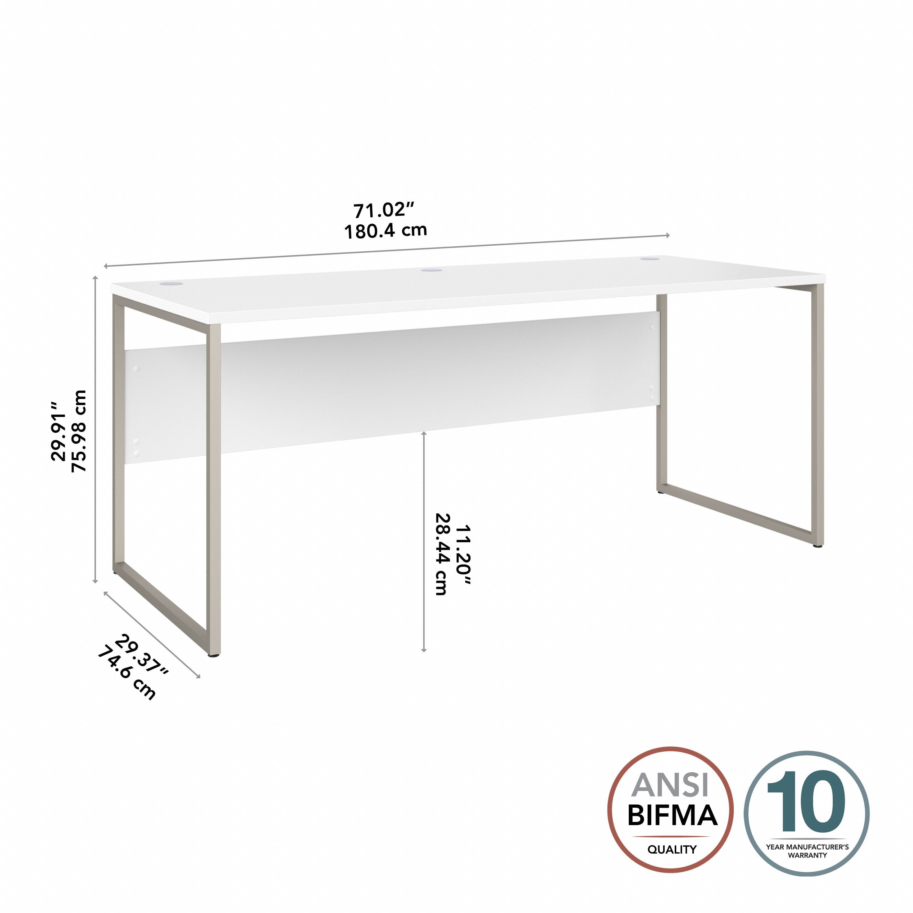 Bush Business Furniture Hybrid 72W x 30D Computer Table Desk with Metal Legs in White - 71.02" Width x 29.37" Depth x 29.91" Height