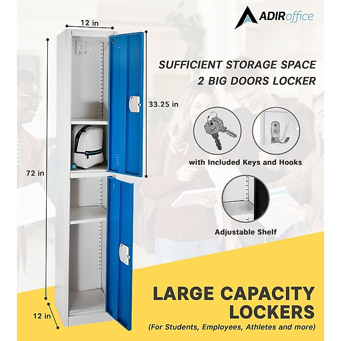 72" H x 12" W  2-Tier Steel Storage Locker with Digital Lock, Blue, Pack of 4
