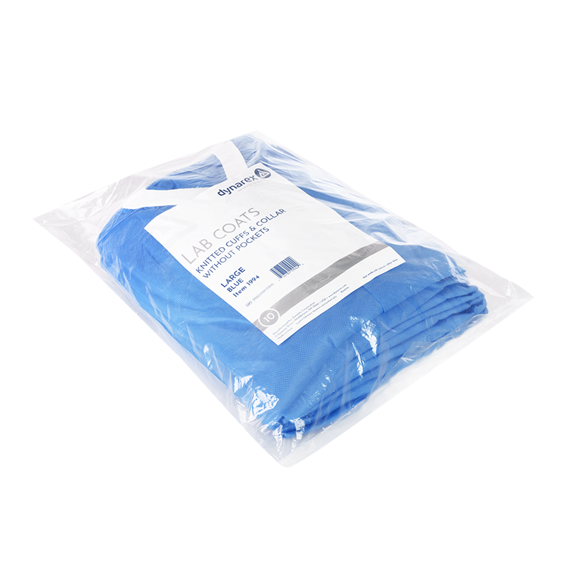 Lab Coat w/out Pockets, Large, Blue - 10 pcs per Box/3 boxes per Case