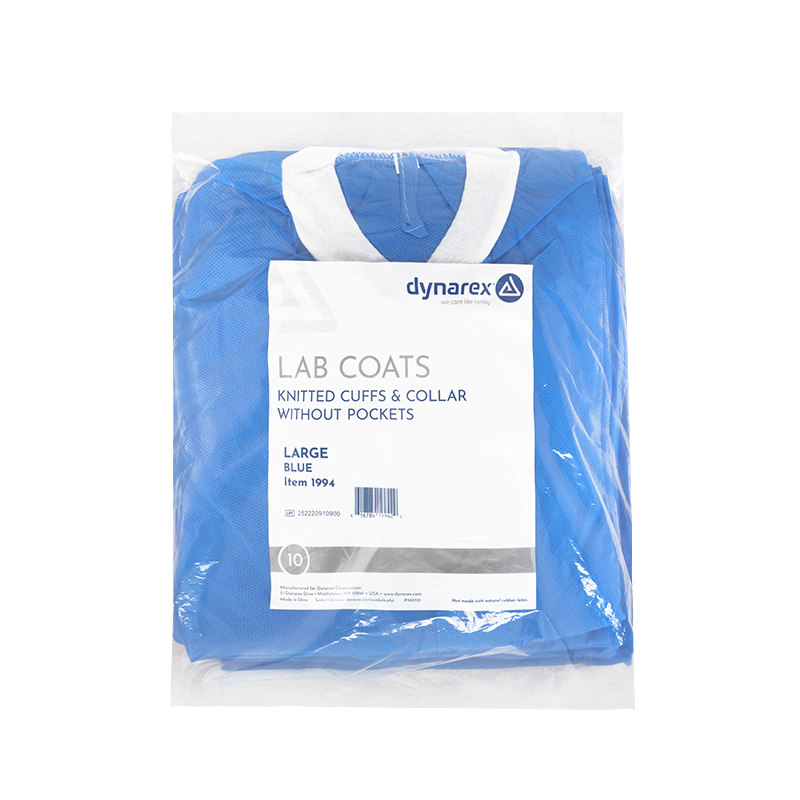 Lab Coat w/out Pockets, Large, Blue - 10 pcs per Box/3 boxes per Case
