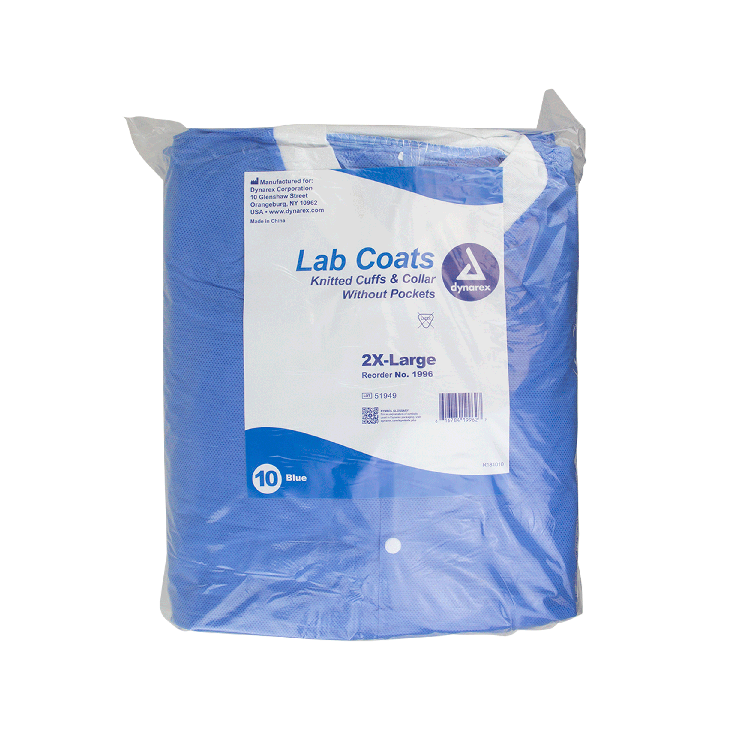 Lab Coat w/out Pockets, XX-Large, Blue - 10 pcs per Box/3 boxes per Case