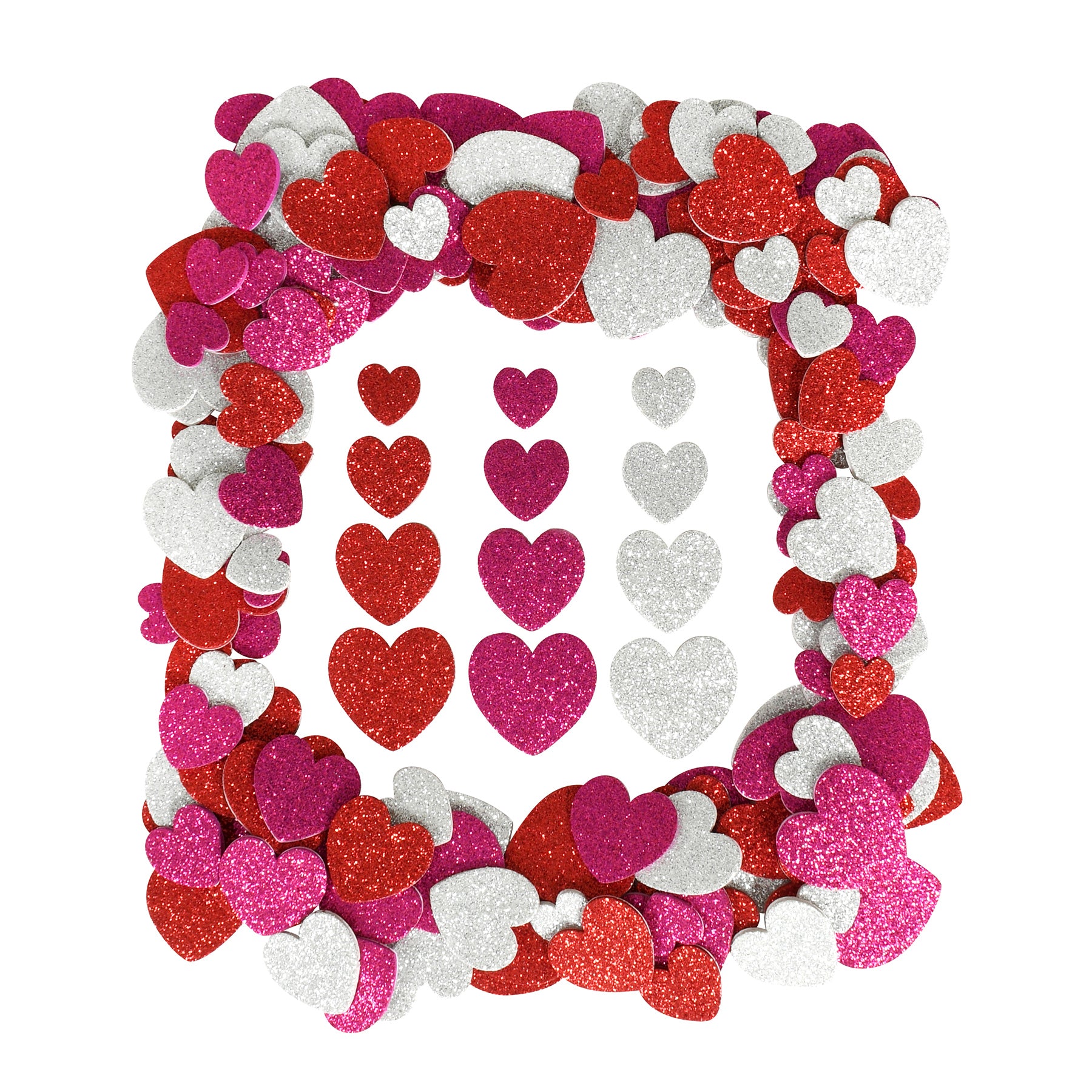 Glitter Foam Stickers - Hearts - Red, Pink and Silver - Pack of 168