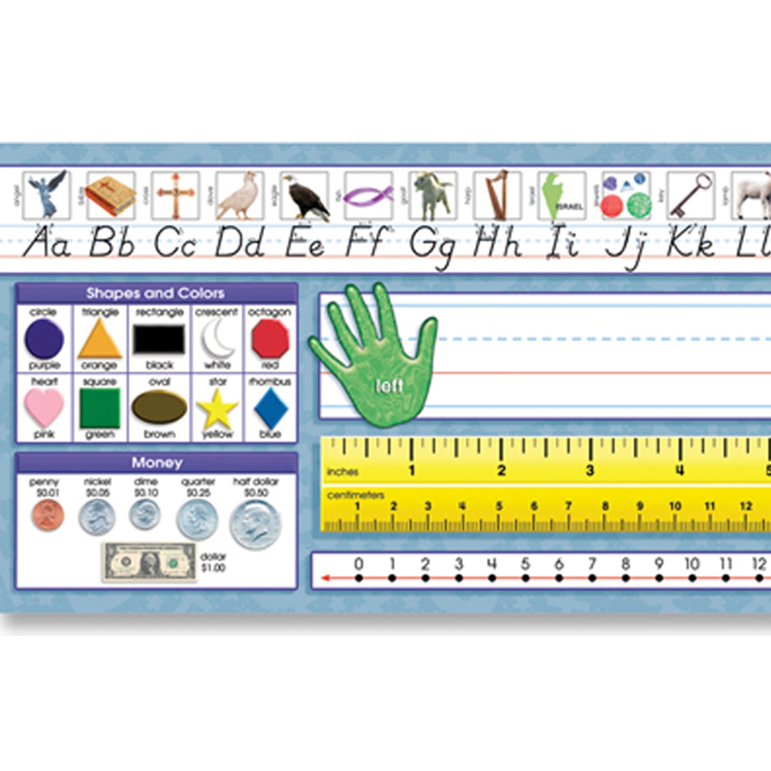 Traditional Manuscript Primary Desk Plates, 19" x 5", Pack of 36