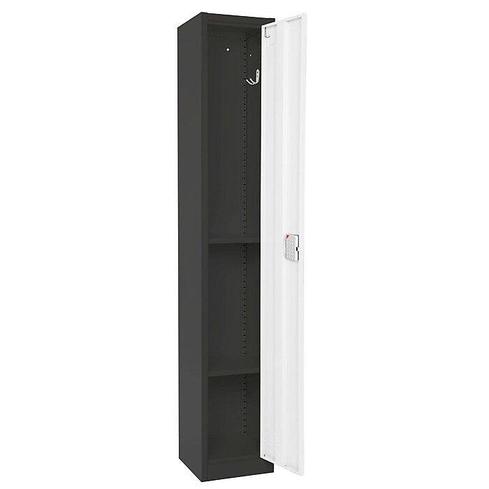 72" H x 12" W  Single Tier Steel Storage Locker with Digital Lock, Black and White