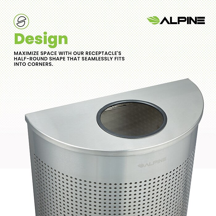 12 Gallon Stainless Steel Perforated Half Round Decorative Waste Receptacle