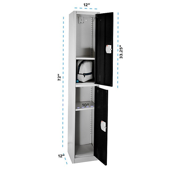 72" H x 12" W  2-Tier Steel Storage Locker with Digital Lock, Black, Pack of 4