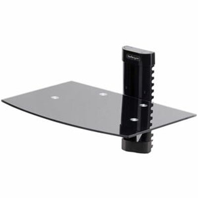 StarTech.com Floating Wall-Mounted AV Shelf, Adjustable Height Shelf for Under TV AV Equipment, Tempered Glass Shelf