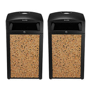 Alpine Industries 40 Gal. Stone Steel All-Weather Panel Outdoor Commercial Trash Can with Ash Tray Lid 2 Pack