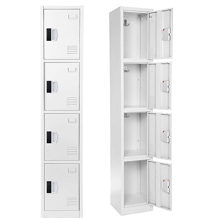 72" H x 12" W  4-Tier Steel Storage Locker with Digital Lock, White, Pack of 4