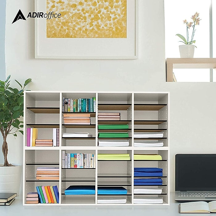 Wood Adjustable 24 Compartment Literature Organizer, White 2 Pack