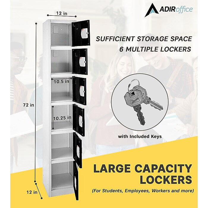 72" H x 12" W  6-Tier Steel Storage Locker with Digital Lock, Black, Pack of 4