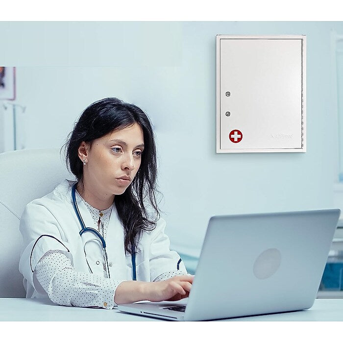 21 in. H x 16 in. W x 6 in. D Large Dual Lock Surface-Mount Medical Security Cabinet in White
