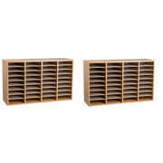 Wood Adjustable 36 Compartment Literature Organizer, Medium Oak 2 Pack