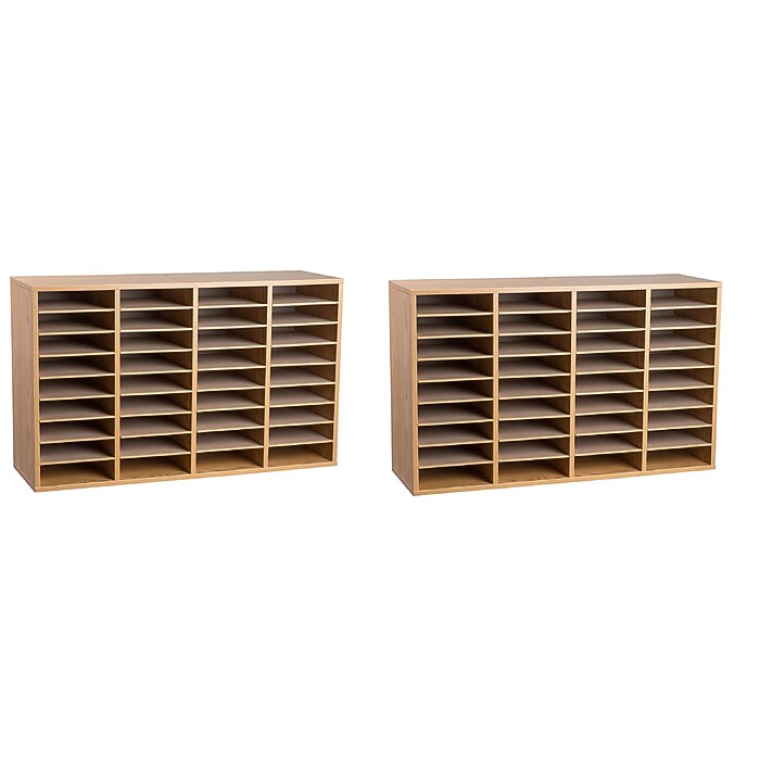 Wood Adjustable 36 Compartment Literature Organizer, Medium Oak 2 Pack