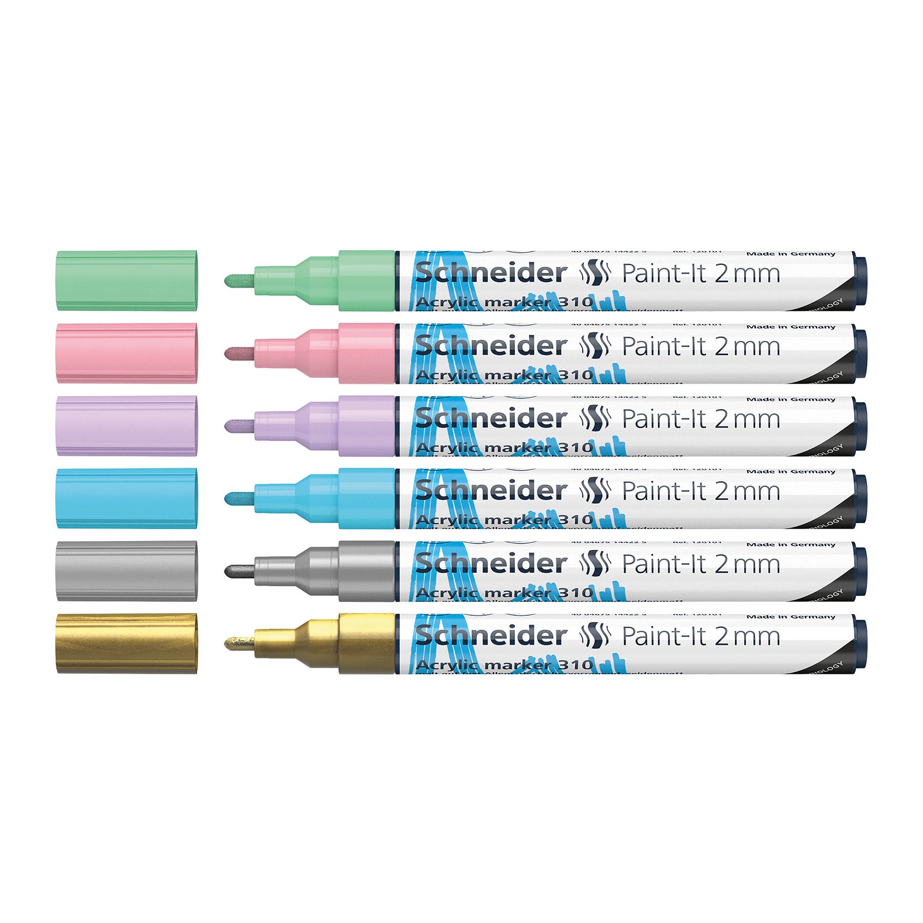 Paint-It 310 Acrylic Markers, 2 mm Bullet Tip, Wallet, 6 Assorted Pastel Ink Colors