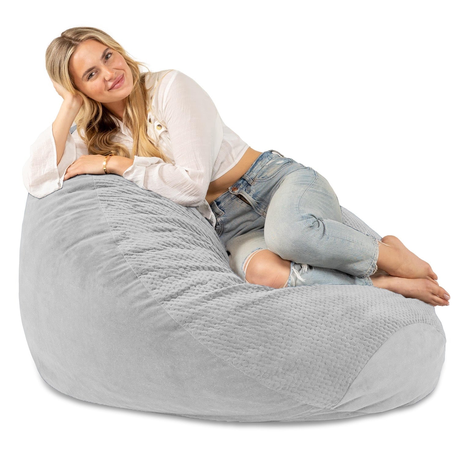 Jaxx Koku - Designer Oval Two-Tone Bean Bag Chair - Quilted Microvelvet, Grey