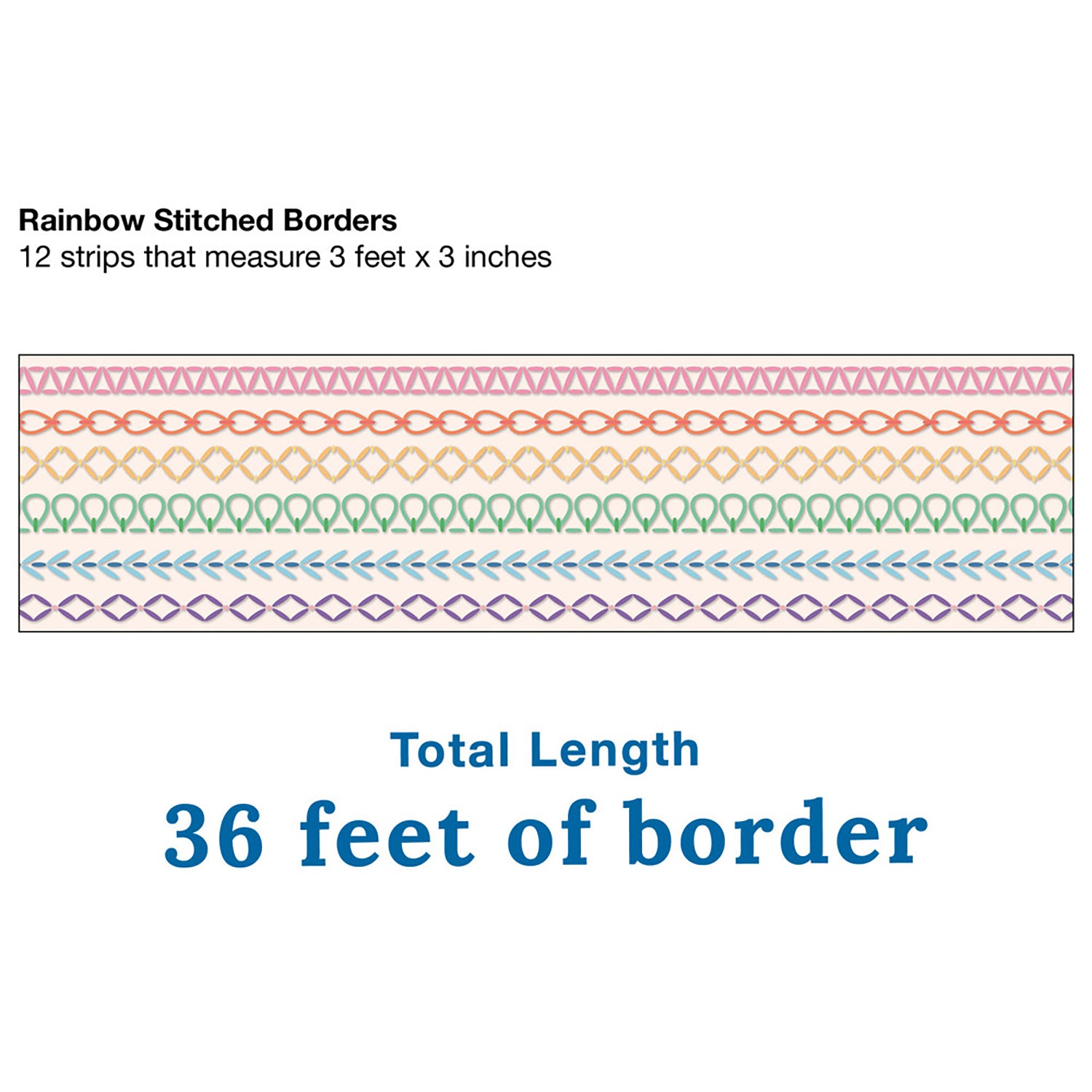 Crafty and Cool Rainbow Stitched Straight Bulletin Board Borders, 36 Feet