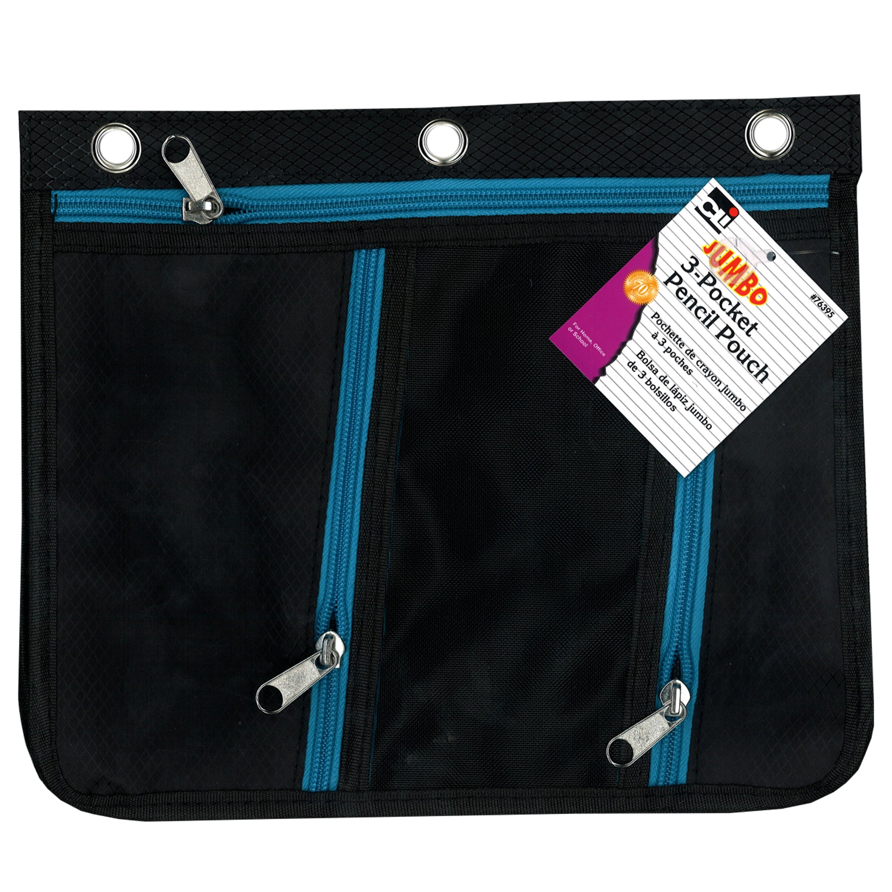 3 Pocket Pencil Pouch, Expanding to 1", 11"W x 9.5"H x 1"D - Assorted Colors, Pack of 3
