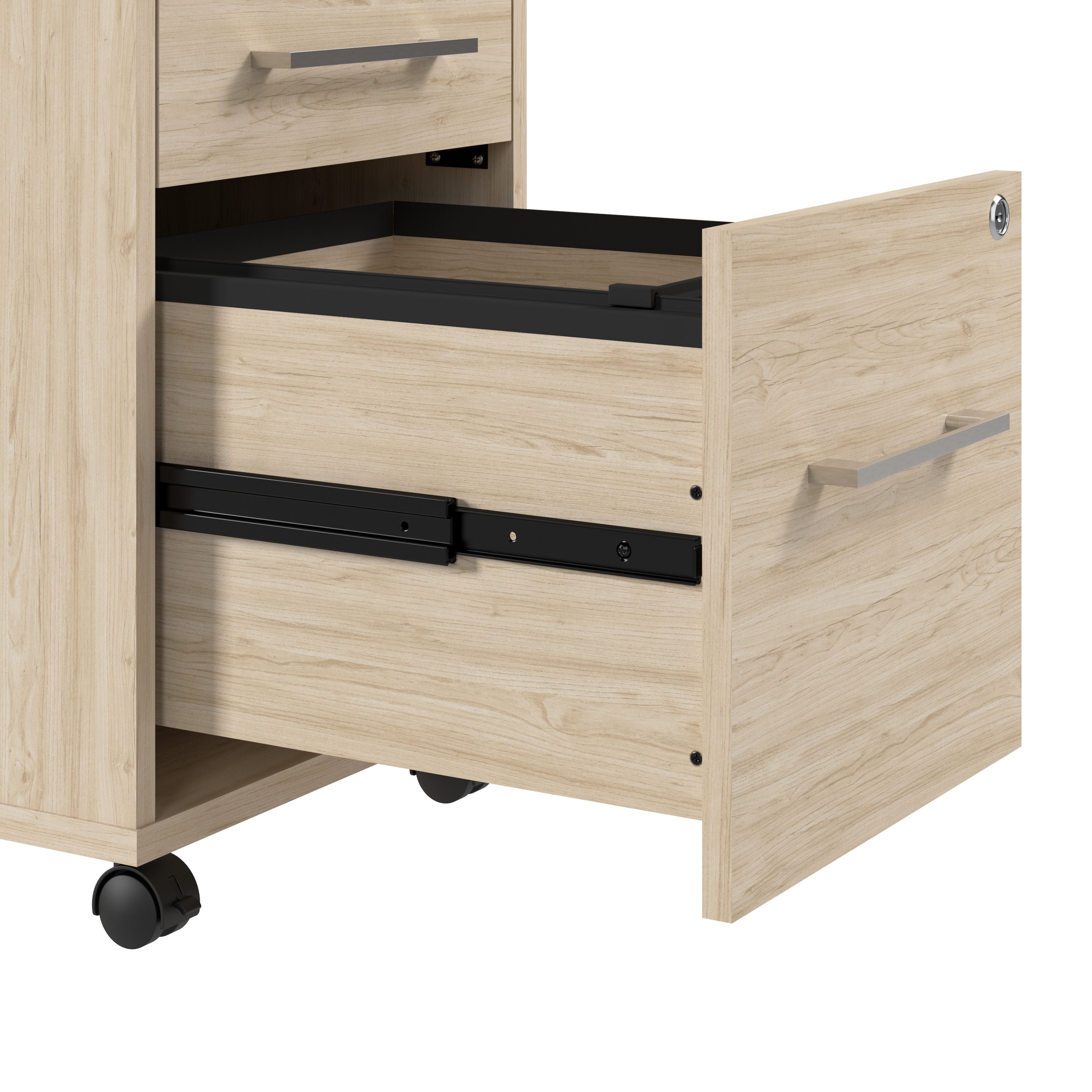 Bush Business Furniture Hustle 3 Drawer Rolling File Cabinet with Lock in Natural Elm - Assembled - 15.67" Width x 19.69" Depth x 27.36" Height