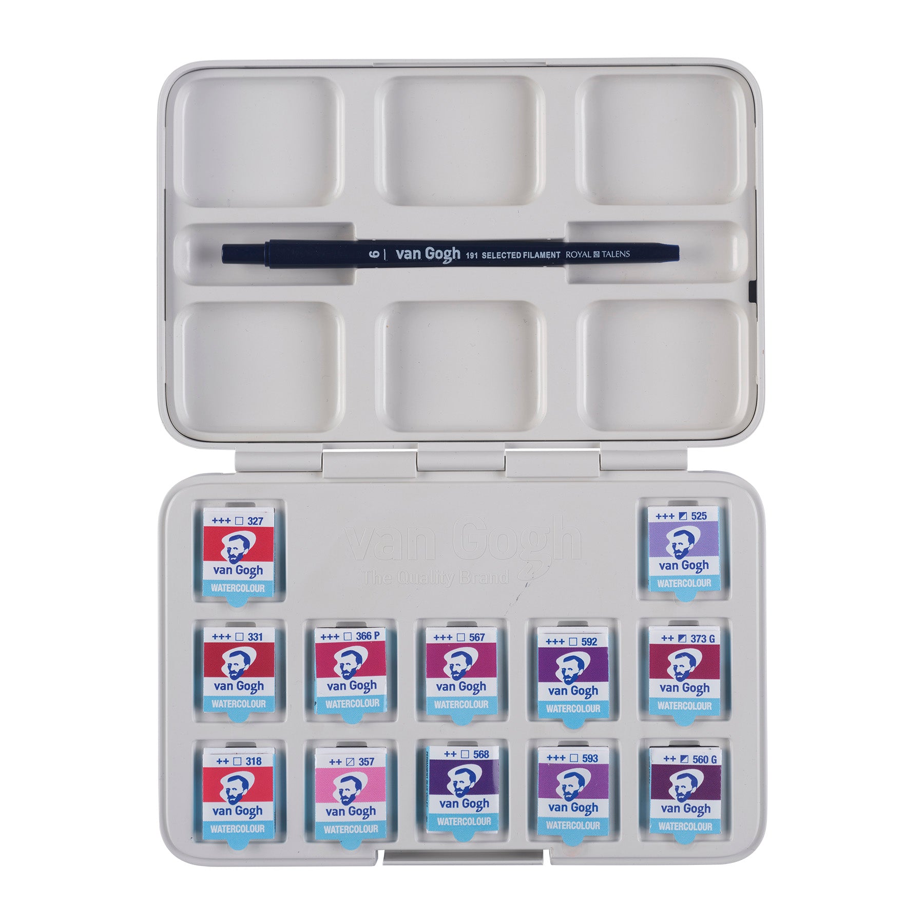 Watercolor Plastic Pocket Box, 12 Pan Pinks & Violets Selection