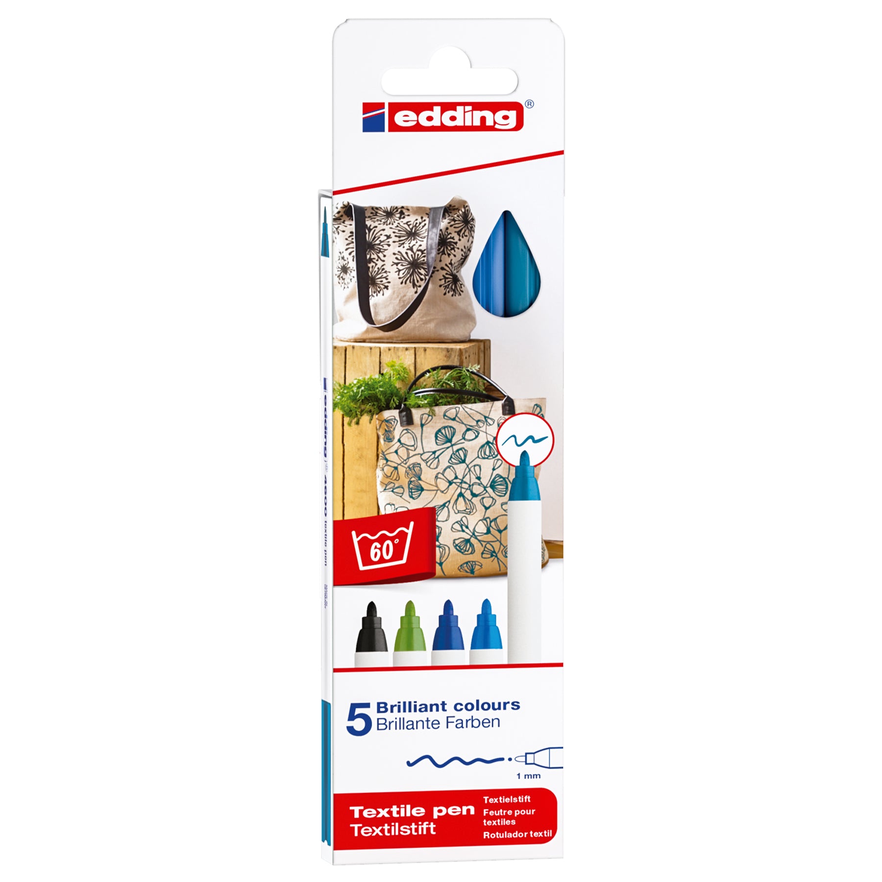 edding 4600 Textile Pen - Set of 5 - Cool