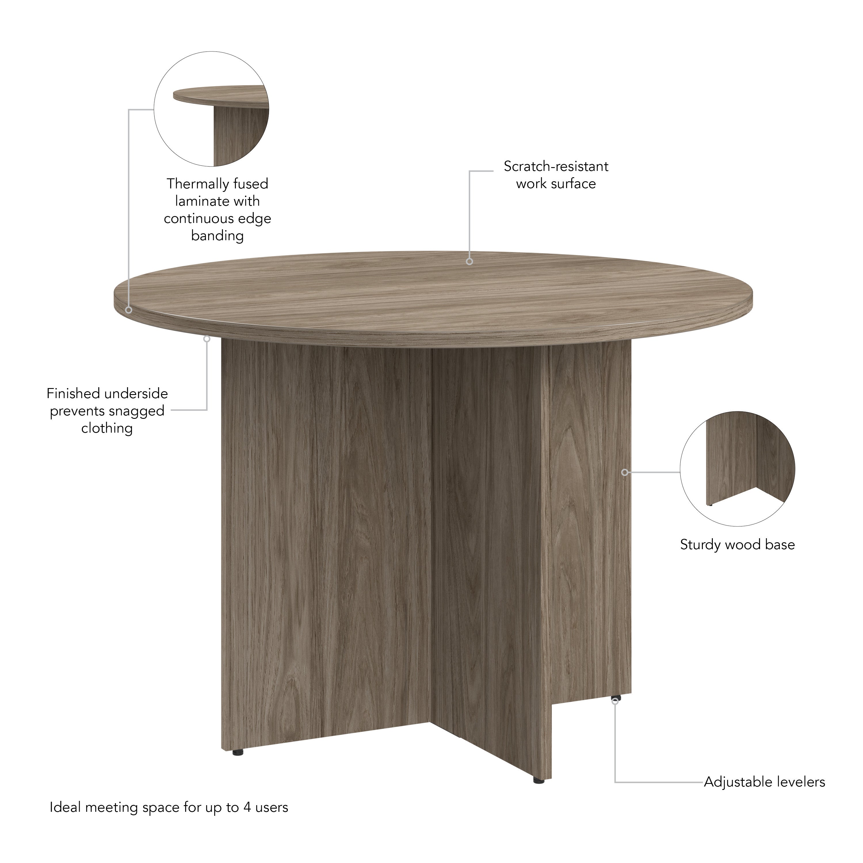 Bush Business Furniture 42-inch Round Conference Table with Wood Base in Modern Hickory - 41.38" Width x 41.38" Depth x 28.65" Height