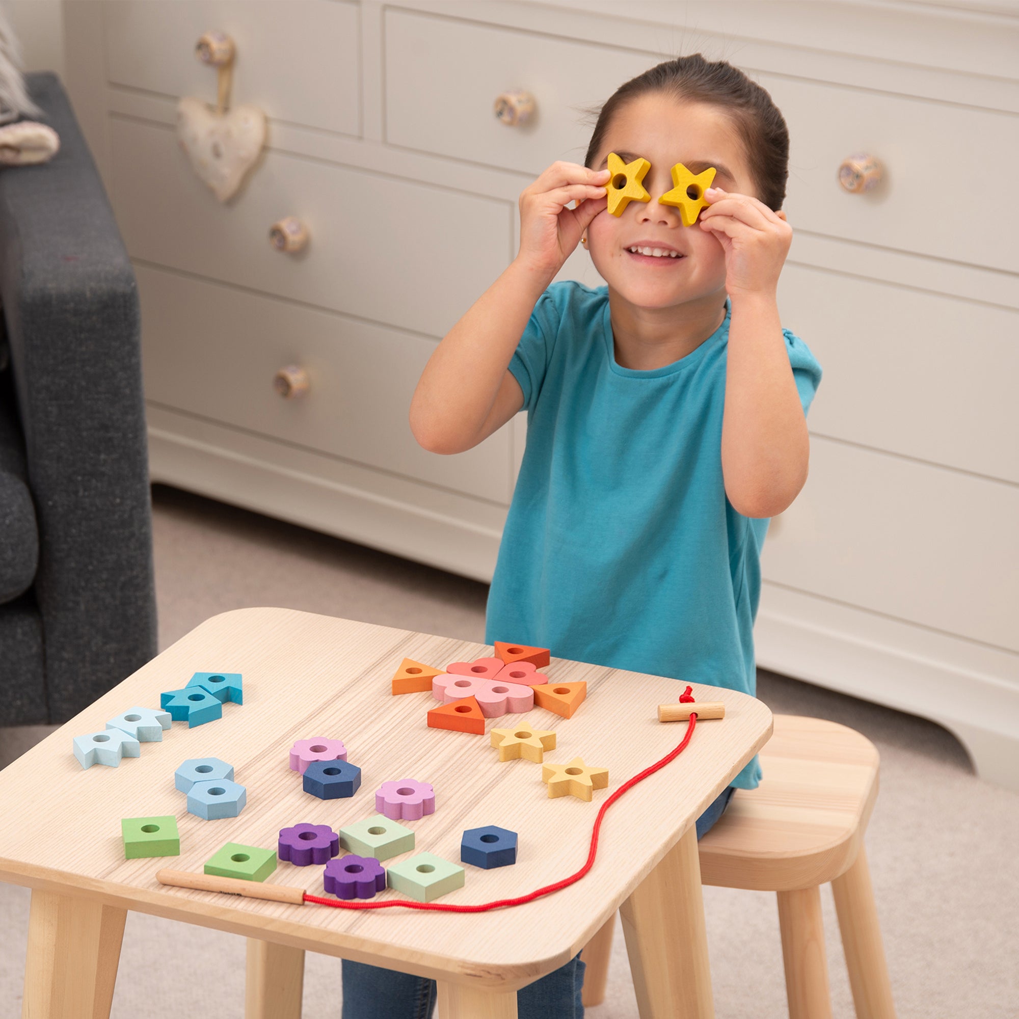 Rainbow Wooden Lacing Shapes