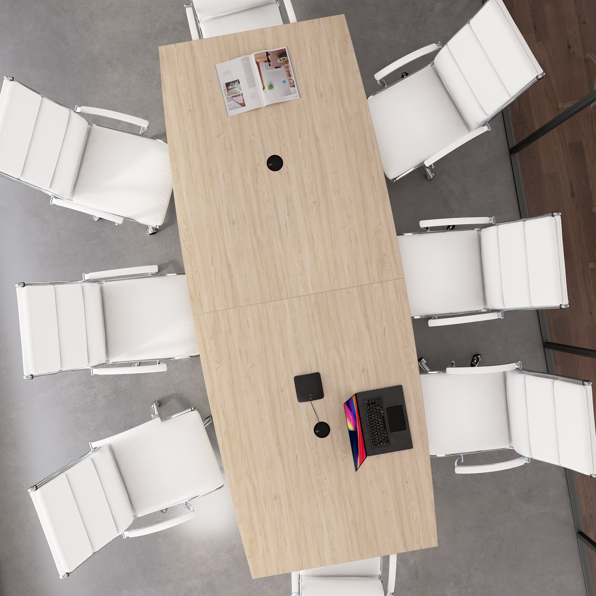 Bush Business Furniture 120-inch Office Conference Table with Metal Base in Natural Elm - 119.21" Width x 47.51" Depth x 28.65" Height