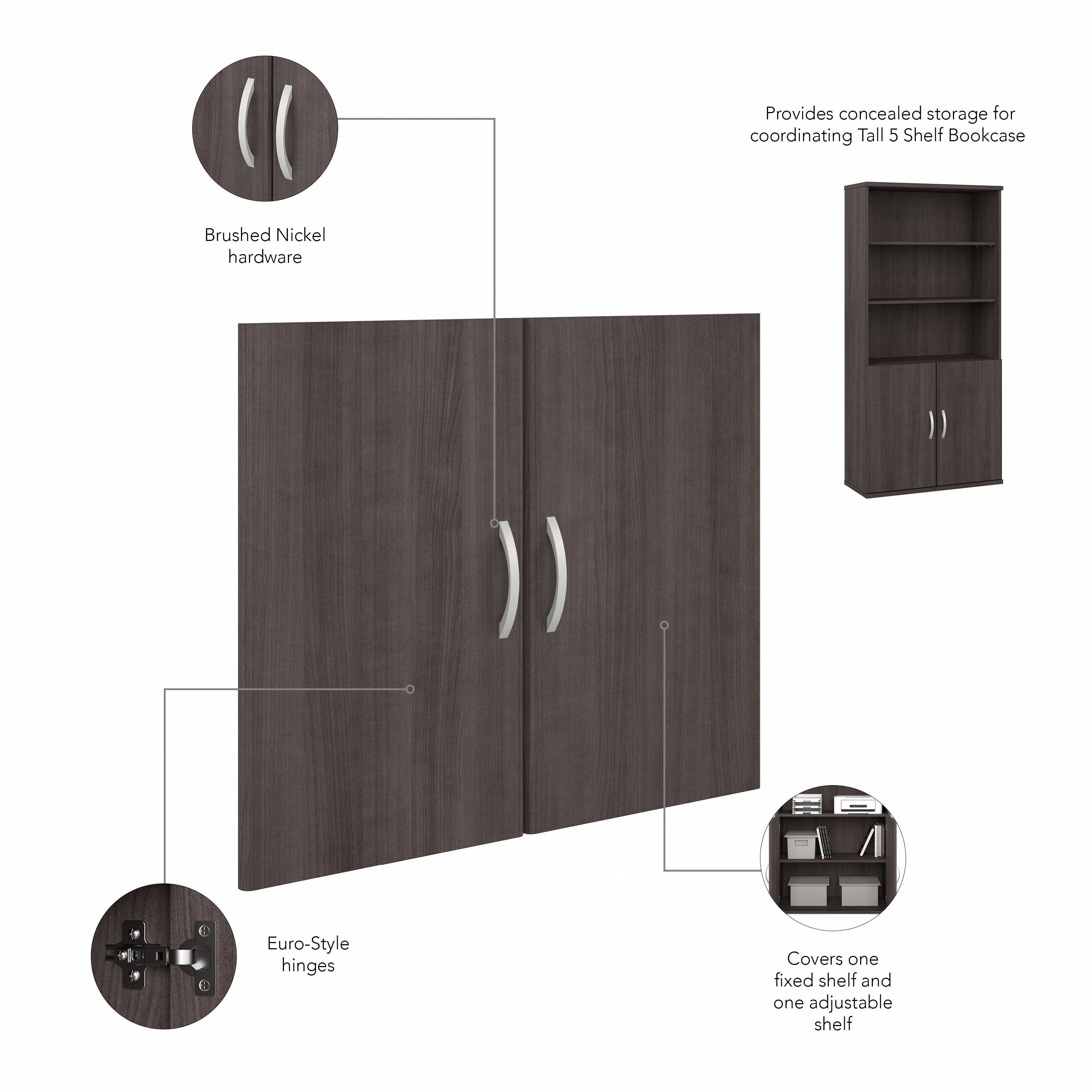 Bush Business Furniture Hybrid Tall 5 Shelf Bookcase with Doors in Storm Gray - 35.71" Width x 15.43" Depth x 72.8" Height